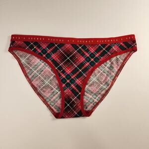 Victoria's Secret Stretch Cotton Modal Bikini Panty - Red Shine Plaid - Small